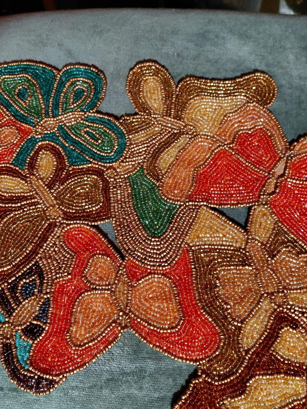 VINTAGE HAND BEADED BUTTERFLY TABLE RUNNER  MULTI COLOR 35
